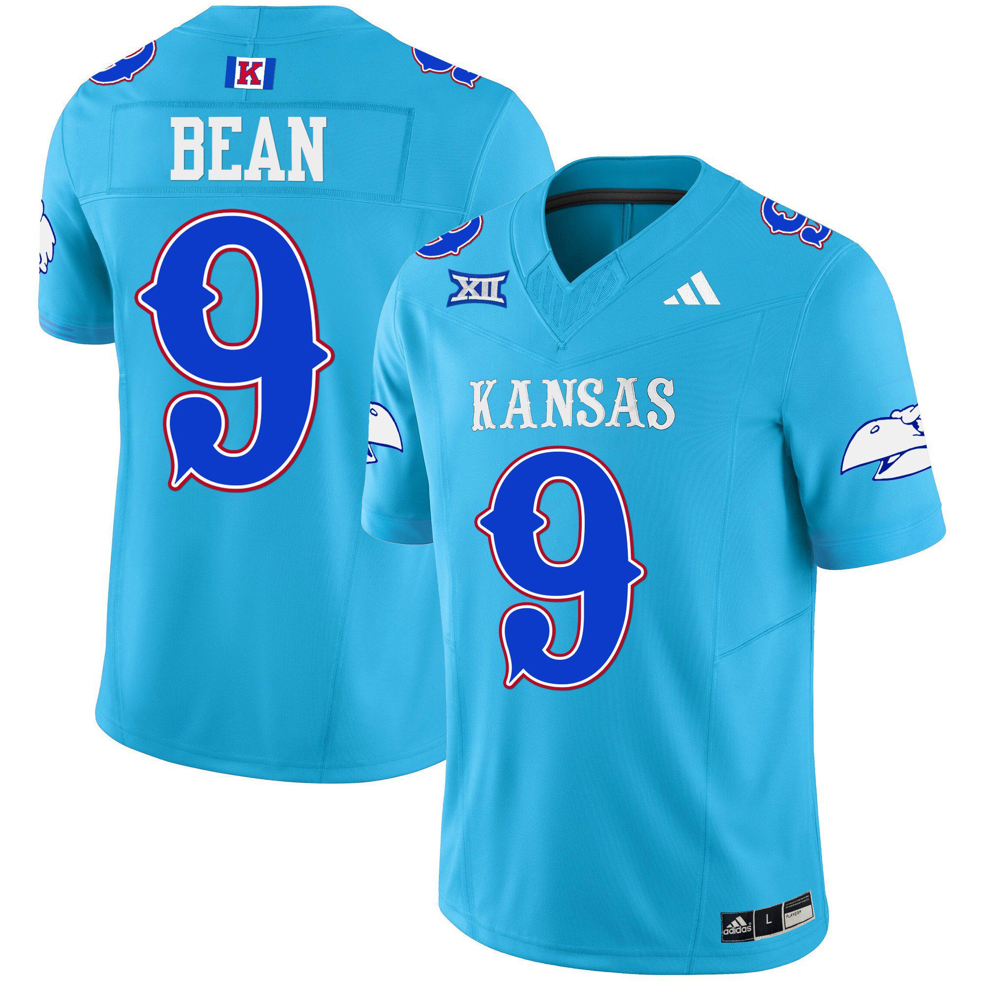 Men Kansas Jayhawks #9 Bean Light Blue 2024 Blackhawk Vapor Limited NCAA Jersey->indianapolis colts->NFL Jersey